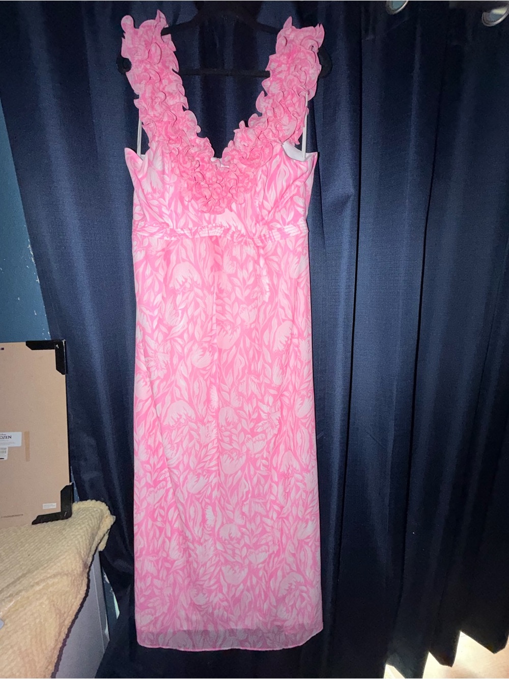 Lilly Pulitzer Pink Floral Ruffle-Trim silk dress